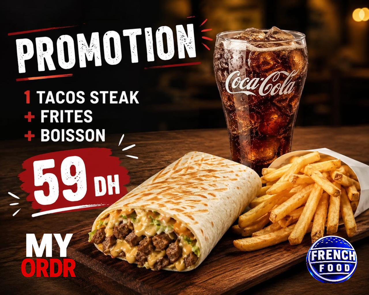 tacos steak + frites + boisson